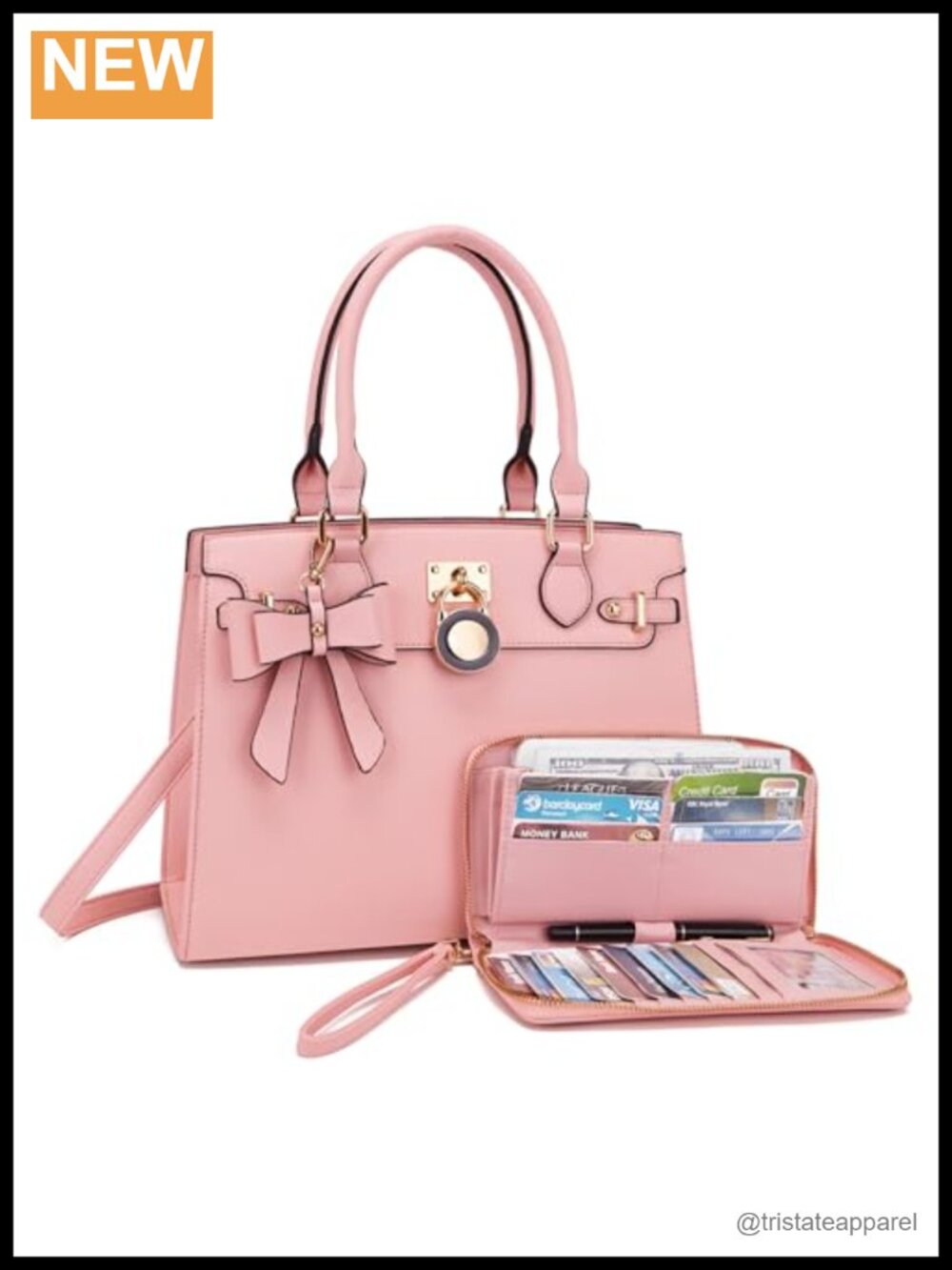 Vegan Leather Satchel Handbag Wallet Set RFID Blocking